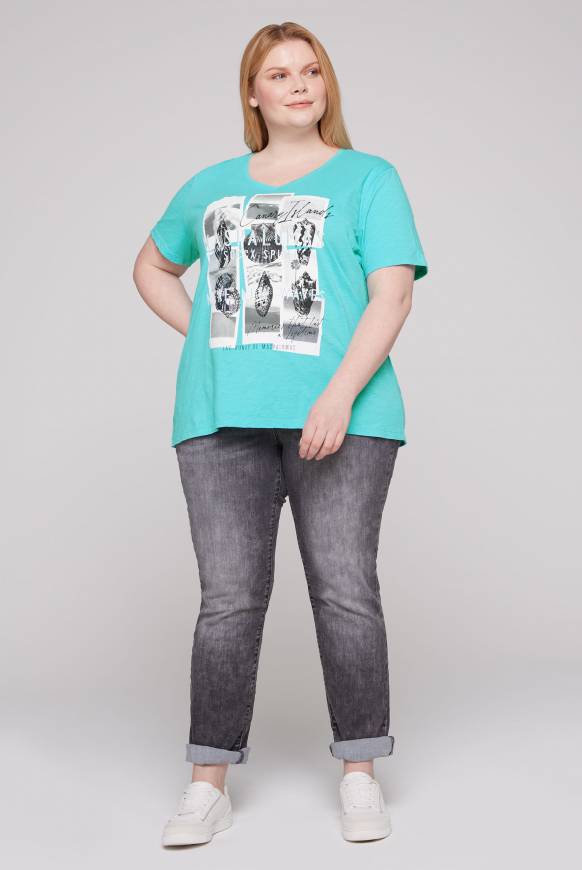 Soccx T-Shirt Mit V-Neck Und Print Artwork Lagoon Blue