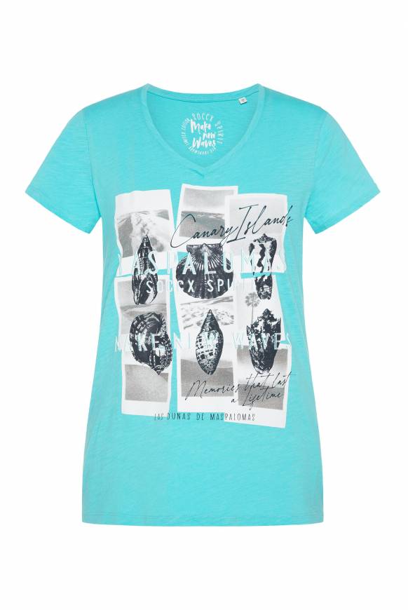 Soccx T-Shirt Mit V-Neck Und Print Artwork Lagoon Blue
