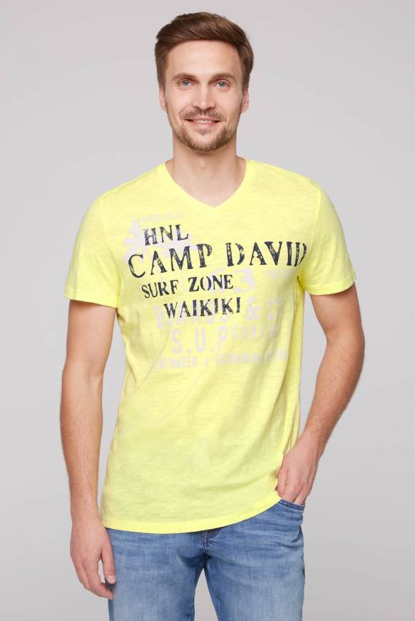 Soccx T-Shirt mit V-Neck und Print Artwork sunlight S