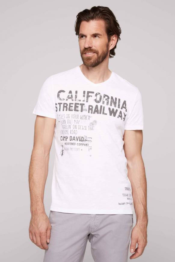 Soccx T-Shirt mit V-Neck und Vintage Print opticwhite