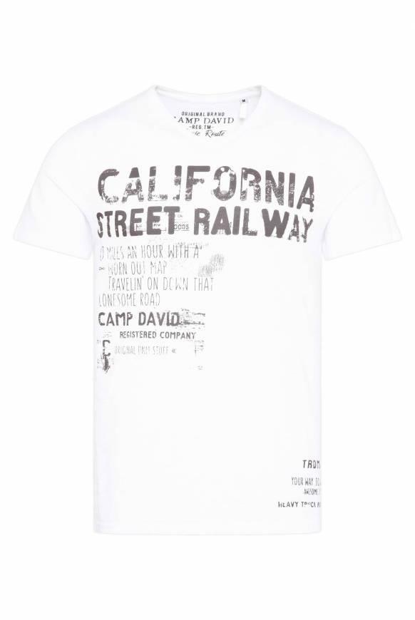 Soccx T-Shirt Mit V-Neck Und Vintage Print Opticwhite