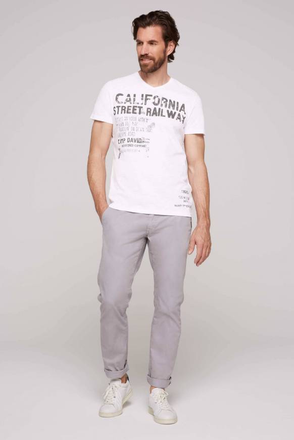 Soccx T-Shirt Mit V-Neck Und Vintage Print Opticwhite