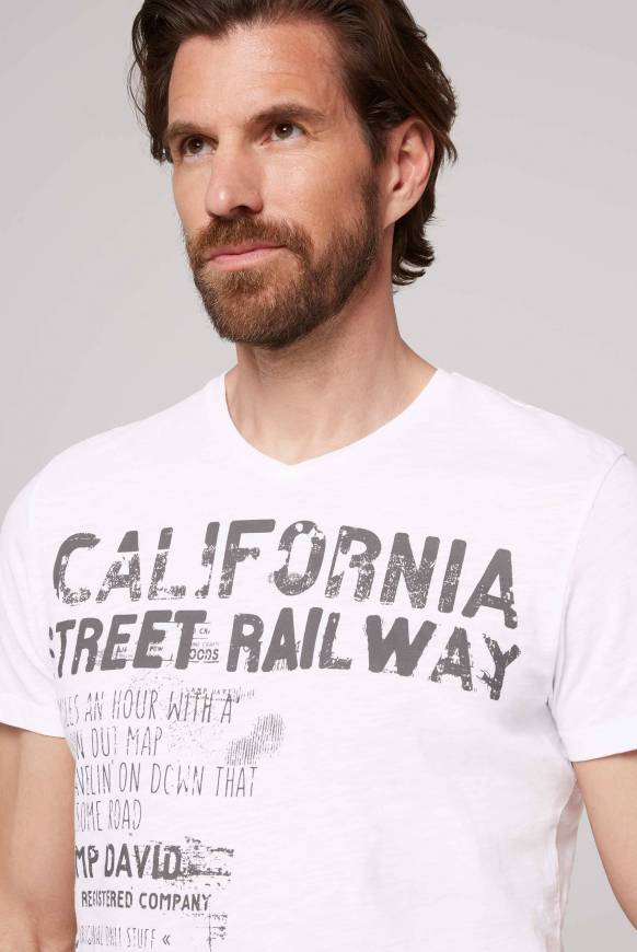 Soccx T-Shirt Mit V-Neck Und Vintage Print Opticwhite