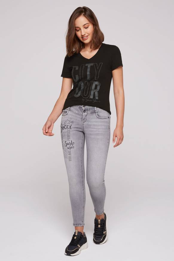 Soccx T-Shirt Mit Wording Print Und Schmucksteinen Black