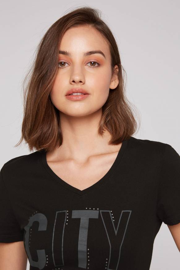 Soccx T-Shirt Mit Wording Print Und Schmucksteinen Black