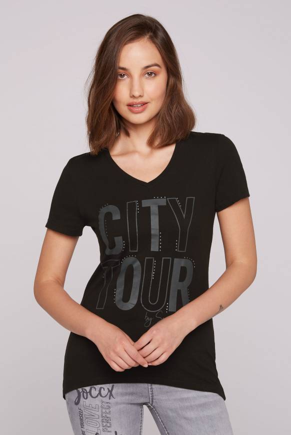 Soccx T-Shirt mit Wording Print und Schmucksteinen black