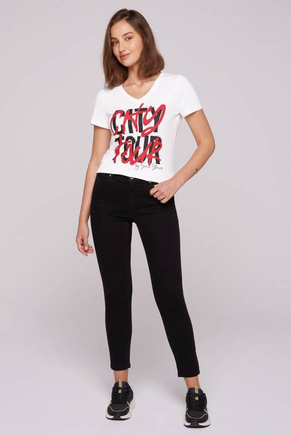 Soccx T-Shirt Mit Wording Print Und Schmucksteinen Opticwhite