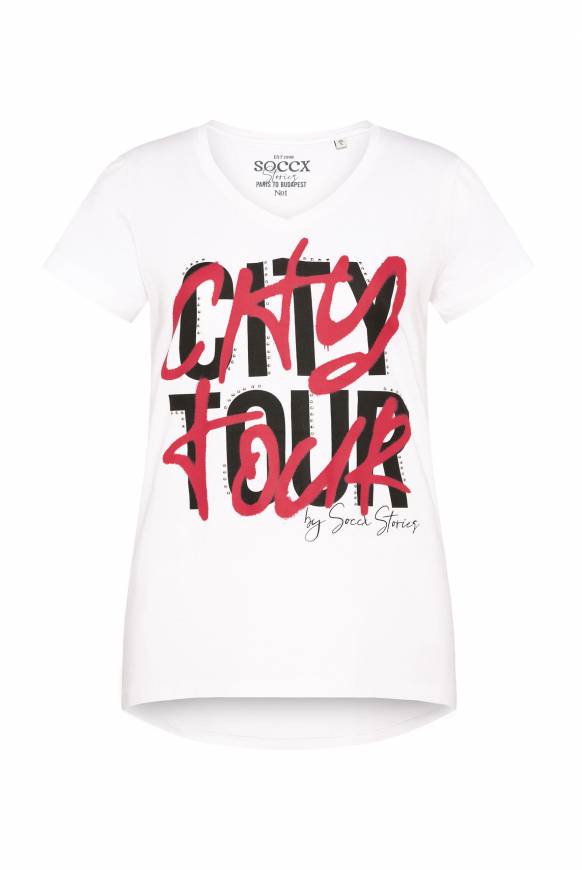 Soccx T-Shirt Mit Wording Print Und Schmucksteinen Opticwhite