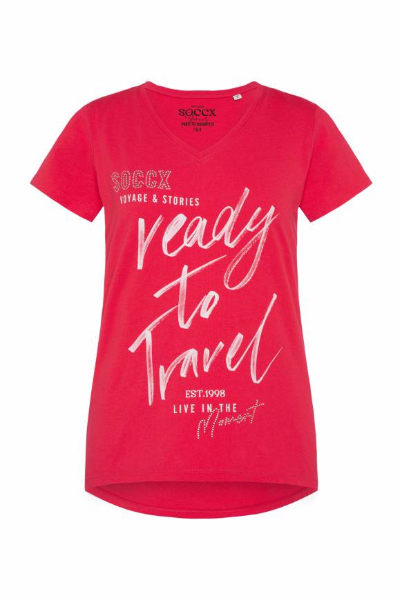 Soccx T-Shirt Mit Wording Print Und Schmucksteinen Pinky Red