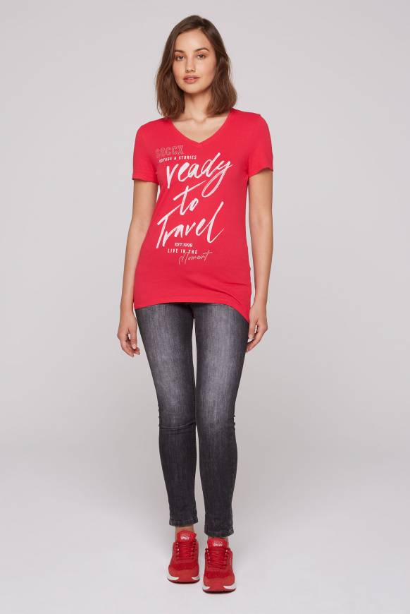 Soccx T-Shirt Mit Wording Print Und Schmucksteinen Pinky Red