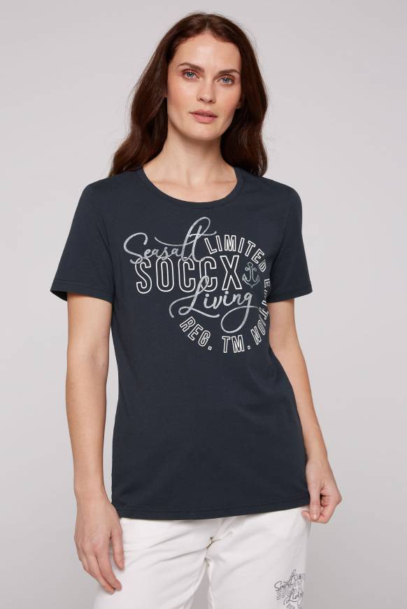 Soccx T-Shirt Rundhals mit Logo Artwork classic navy