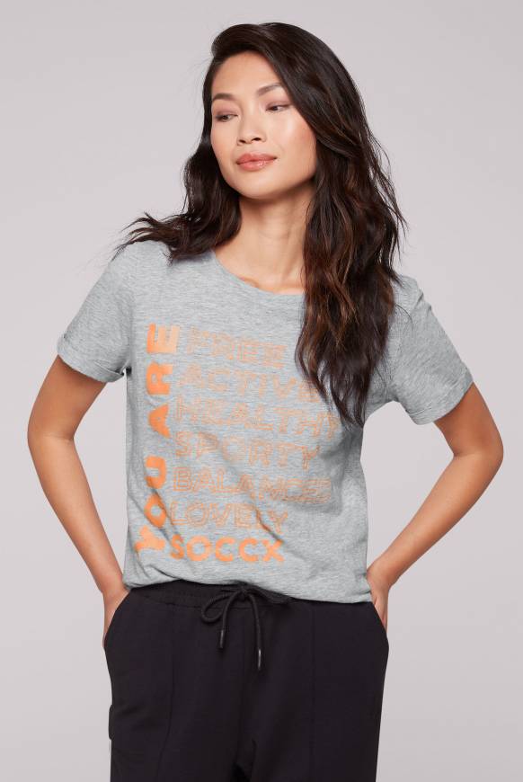 Soccx T-Shirt Rundhals mit Wording Print grey melange