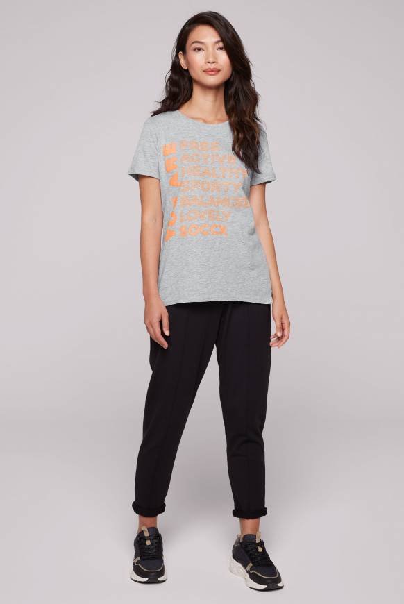 Soccx T-Shirt Rundhals Mit Wording Print Grey Melange