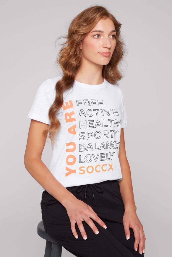Soccx T-Shirt Rundhals mit Wording Print opticwhite