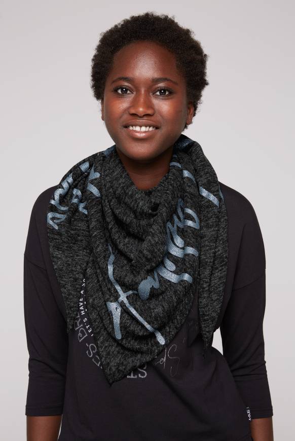 Soccx Triangle-Tuch aus Flauschstrick mit Print black