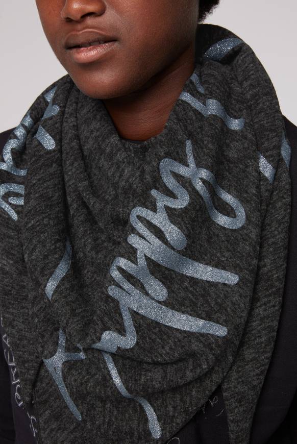 Soccx Triangle-Tuch Aus Flauschstrick Mit Print Black