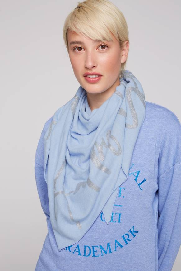 Soccx Triangle-Tuch aus Flauschstrick mit Print cool blue