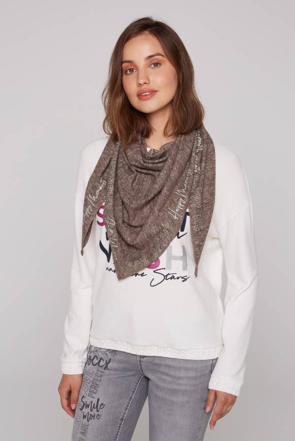 Soccx Triangle-Tuch aus Flauschstrick mit Print dark mocha