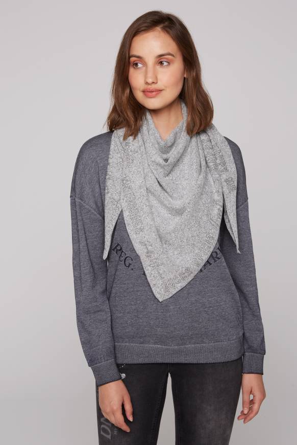 Soccx Triangle-Tuch aus Flauschstrick mit Print grey melange