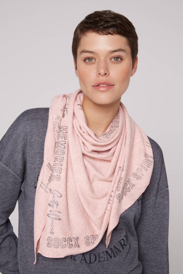 Soccx Triangle-Tuch aus Flauschstrick mit Print rose blush