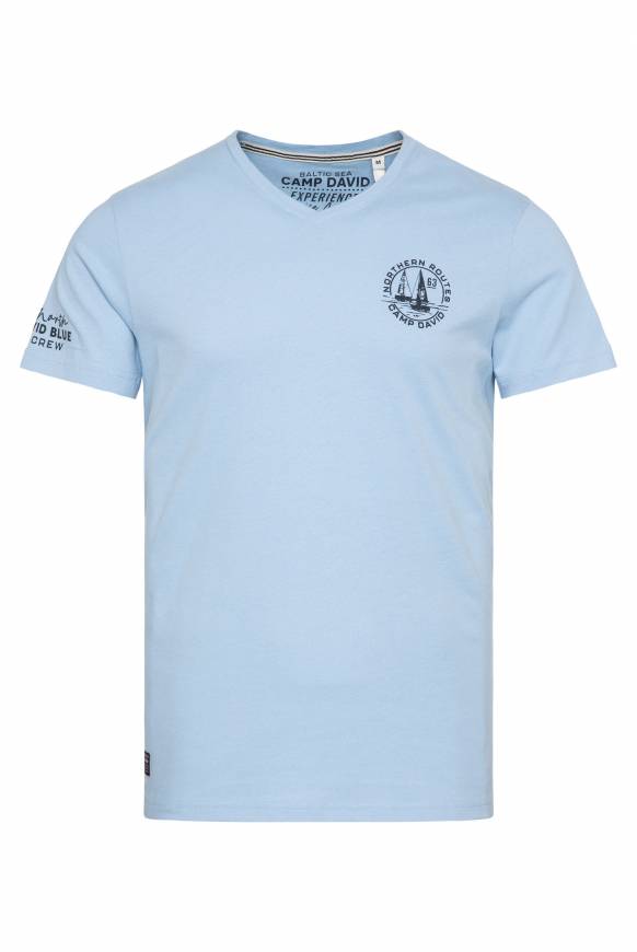 Soccx V-Shirt Mit Kleinen Rubber Prints Summer Blue