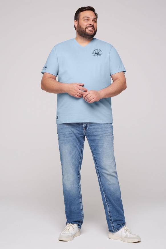 Soccx V-Shirt Mit Kleinen Rubber Prints Summer Blue