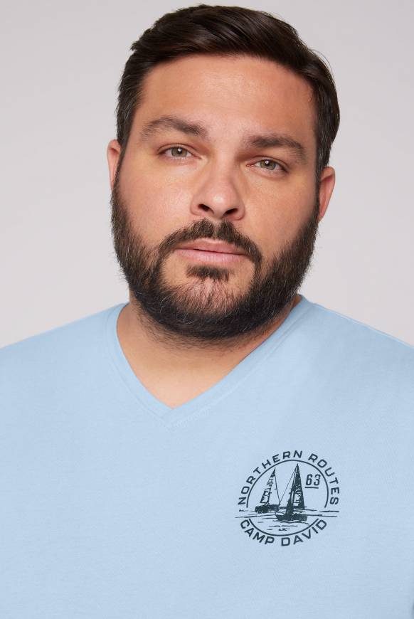 Soccx V-Shirt Mit Kleinen Rubber Prints Summer Blue