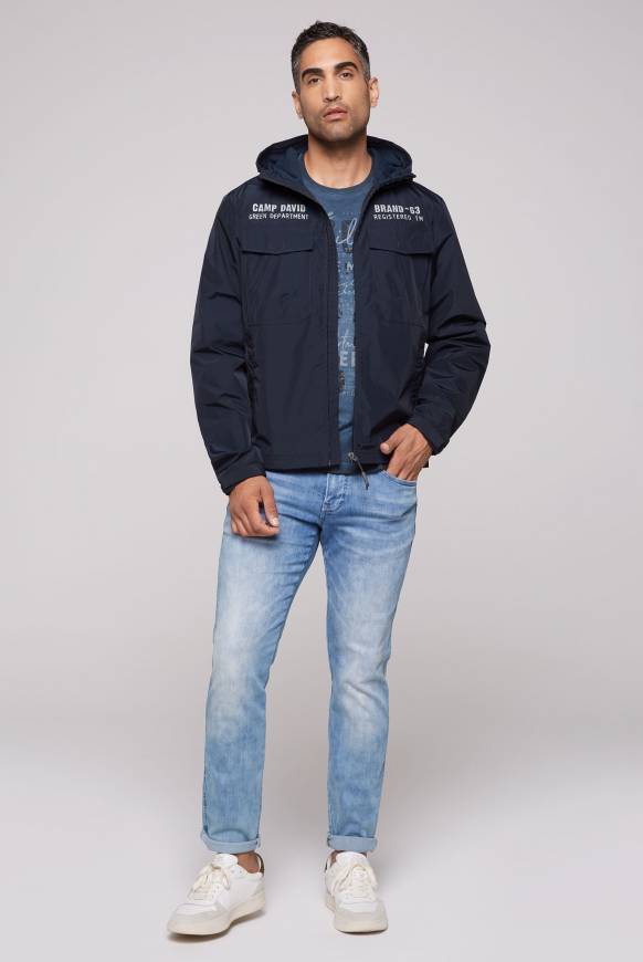Soccx Windbreaker-Jacke Mit Kapuze Und Rückenprint Blue Navy