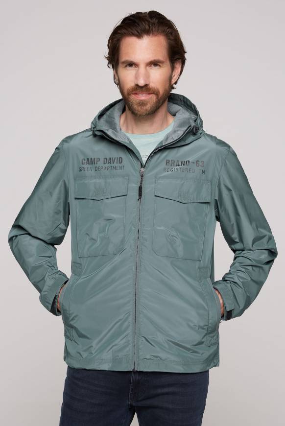 Soccx Windbreaker-Jacke mit Kapuze und Rückenprint teal