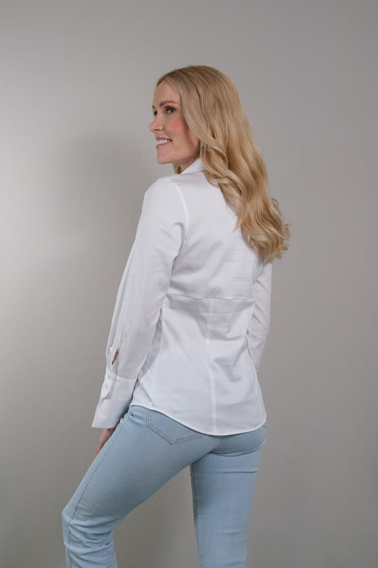 Soluzione Schmale Bluse Mit Großer Manschette Und Korsett-Form An Der Taille