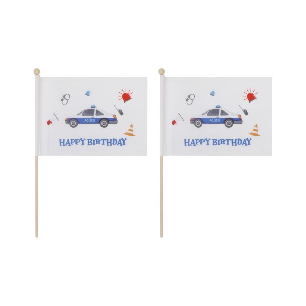 Sonia Originelli 2 Er Set Tischfähnchen "Polizei" Happy Birthday Kindergeburtstag Tischdeko