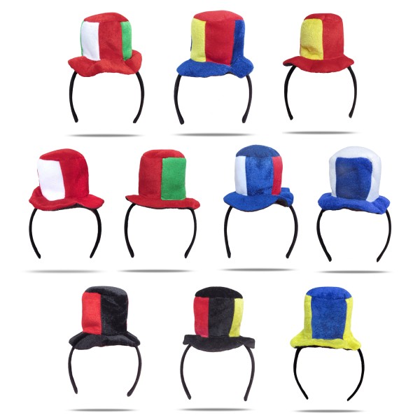 Sonia Originelli 2er SET "Fan-Haarreifen" Hut Zylinder WM Fußball Länder Damen