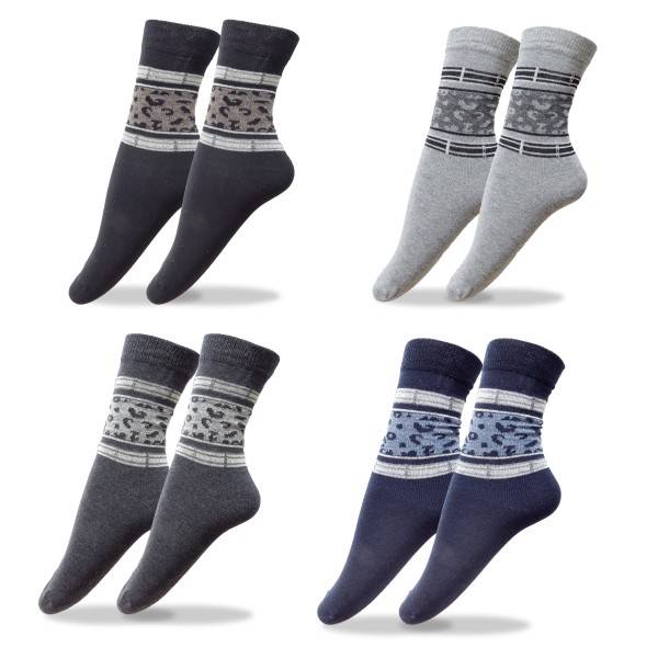 Sonia Originelli 4 Paar Socken "Leopard" unifarben mit Streifen knöchellang soft, elastischer Bund