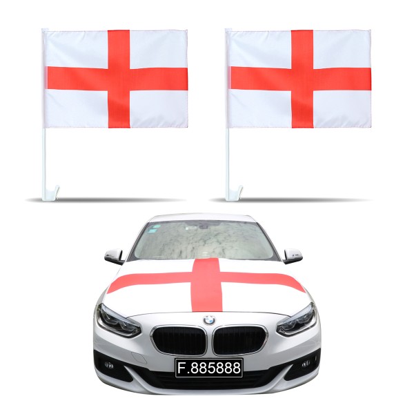 Sonia Originelli Aut-Fan-Paket EM "England" Fußball Flaggen Außenspiegel 3D Magnet Motorhaubenüberzug