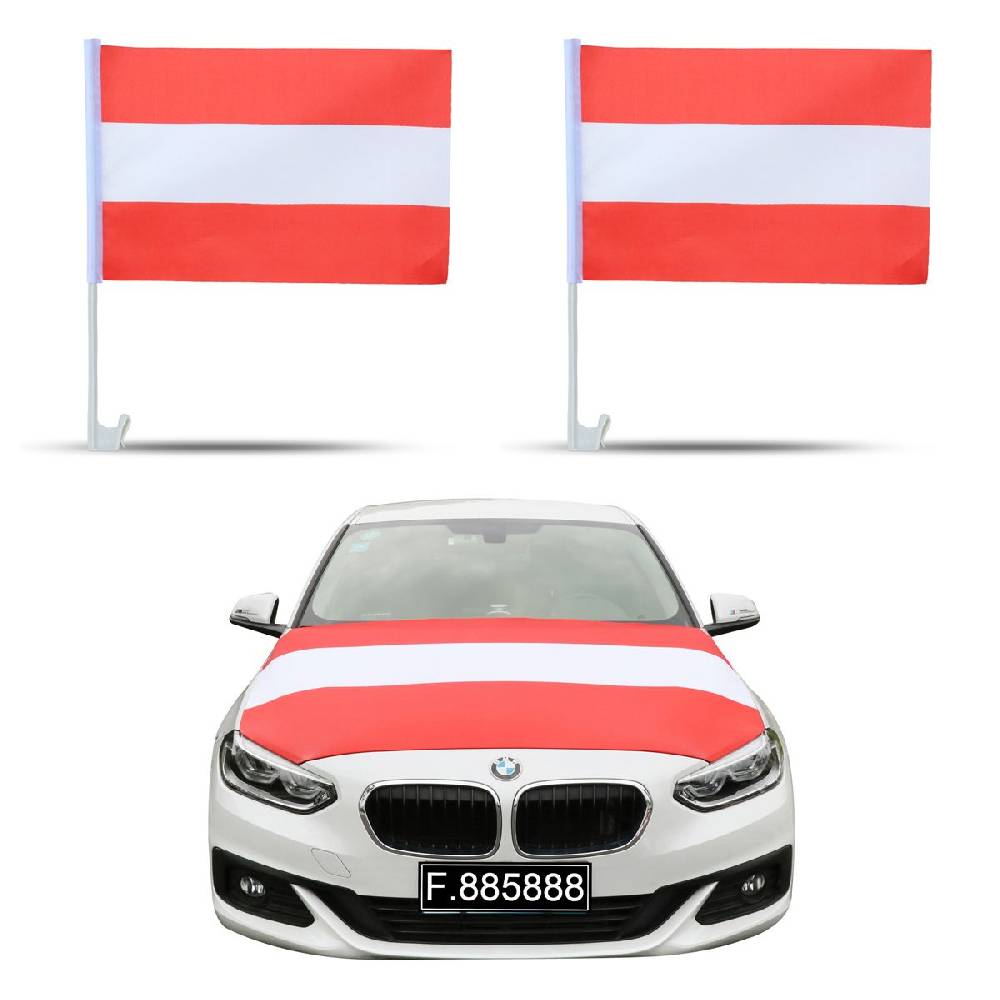 Sonia Originelli Aut-Fan-Paket EM "Österreich" Austria Fußball Flaggen Außenspiegel Motorhaubenüberzug