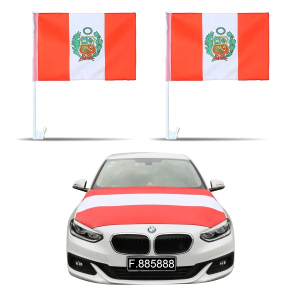 Sonia Originelli Aut-Fan-Paket EM "Peru" Fußball Flaggen Außenspiegel 3D Magnet Motorhaubenüberzug