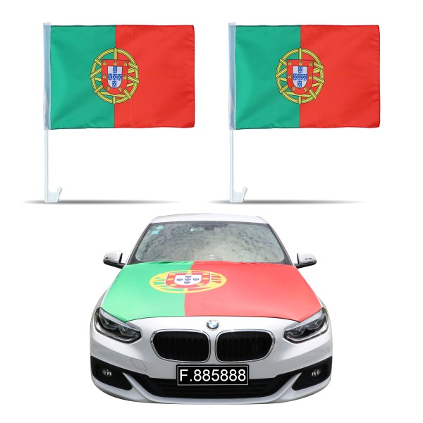 Sonia Originelli Aut-Fan-Paket EM "Portugal" Fußball Flaggen Außenspiegel 3D Magnet Motorhaubenüberzug