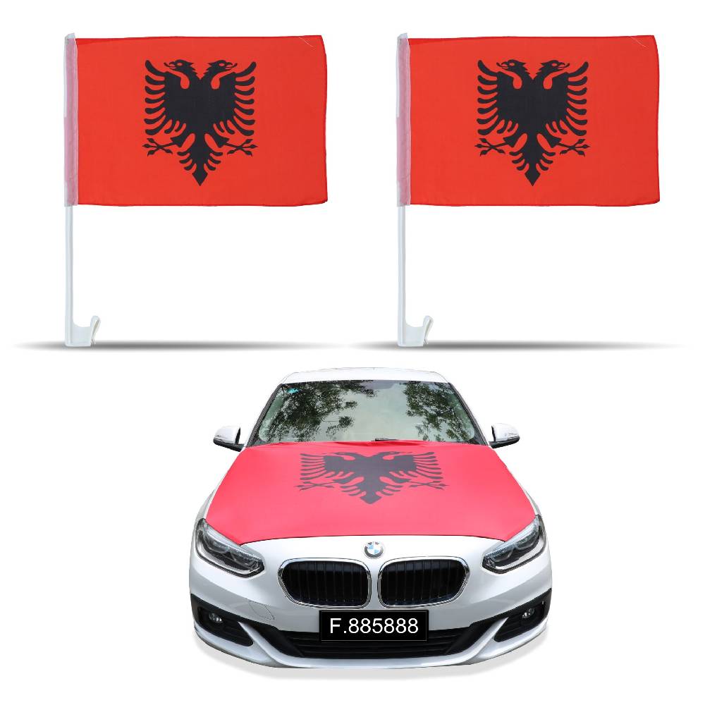 Sonia Originelli Auto-Fan-Paket EM "Albanien" Albania Fußball Flaggen Außenspiegel 3D Magnet Motorhaubenüberzug