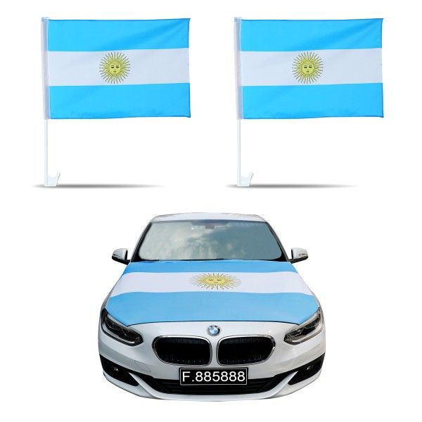 Sonia Originelli Auto-Fan-Paket EM "Argentinien" Argentina Fußball Flaggen Außenspiegel 3D Magnet Motorhaubenüberzug