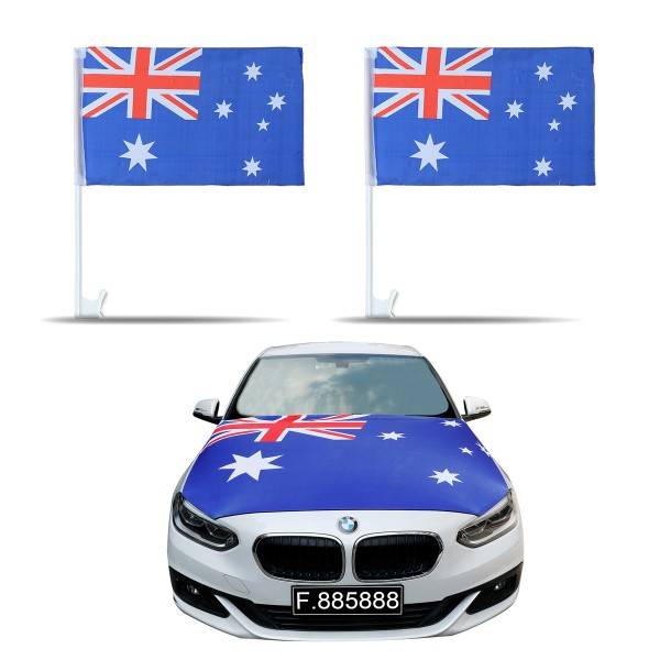 Sonia Originelli Auto-Fan-Paket EM "Australien" Australia Fußball Flaggen Außenspiegel 3D Magnet Motorhaubenüberzug