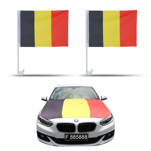 Sonia Originelli Auto-Fan-Paket EM "Belgien" Belgium Fußball Flaggen Außenspiegel 3D Magnet Motorhaubenüberzug