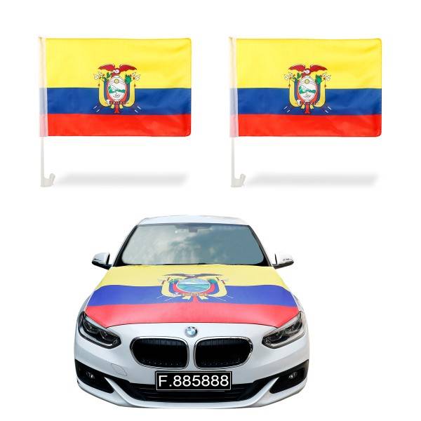 Sonia Originelli Auto-Fan-Paket EM "Ecuador" Fußball Flaggen Außenspiegel 3D Magnet Motorhaubenüberzug