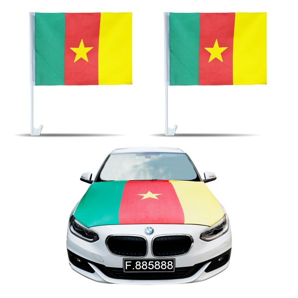 Sonia Originelli Auto-Fan-Paket EM "Kamerun" Cameroon Fußball Flaggen Außenspiegel 3D Magnet Motorhaubenüber