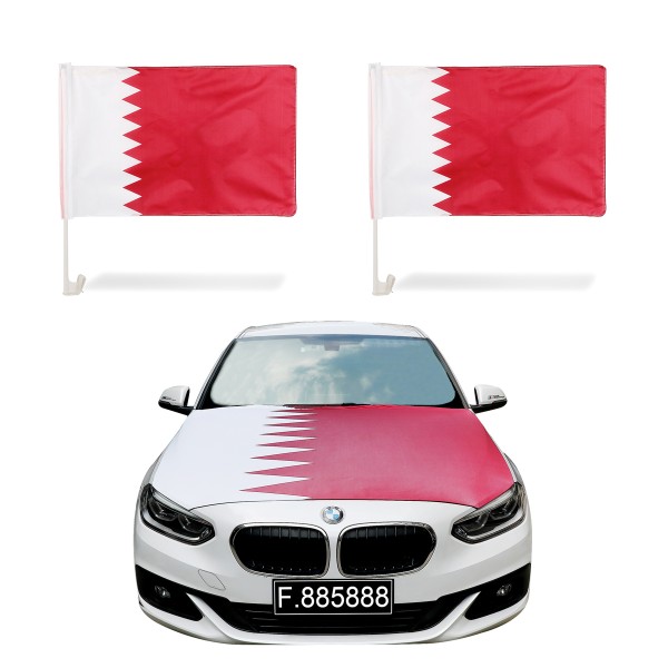 Sonia Originelli Auto-Fan-Paket EM "Katar" Qatar Fußball Flaggen Außenspiegel 3D Magnet Motorhaubenüber