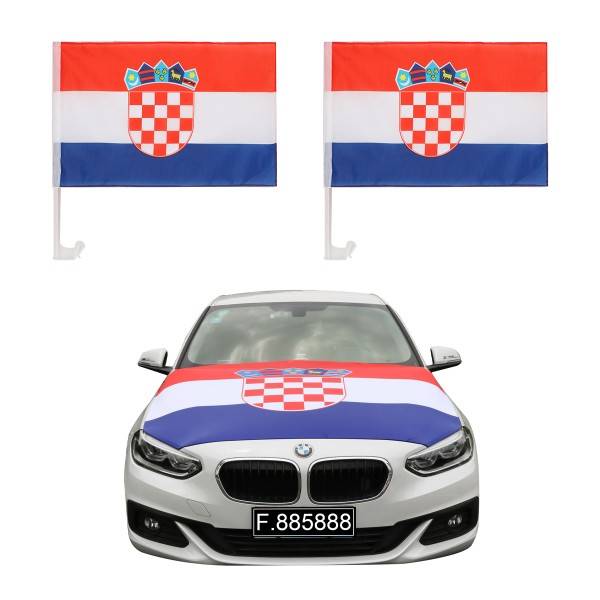 Sonia Originelli Auto-Fan-Paket EM "Kroatien" Croatia Fußball Flaggen Außenspiegel 3D Magnet Motorhaubenüberzug