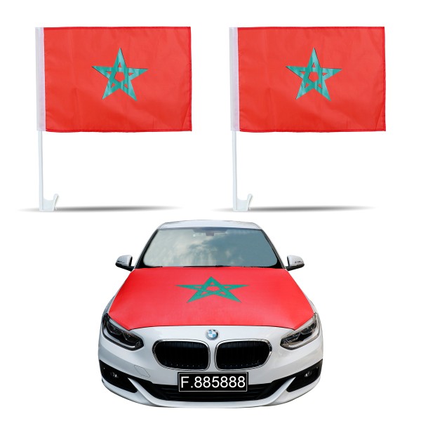 Sonia Originelli Auto-Fan-Paket EM "Marokko" Morocco Fußball Flaggen Außenspiegel 3D Magnet Motorhaubenüberzug