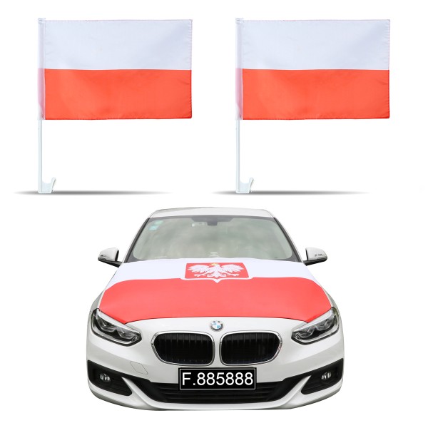 Sonia Originelli Auto-Fan-Paket EM "Polen" Poland Polska Fußball Flaggen Außenspiegel 3D Magnet Motorhaubenüberzug
