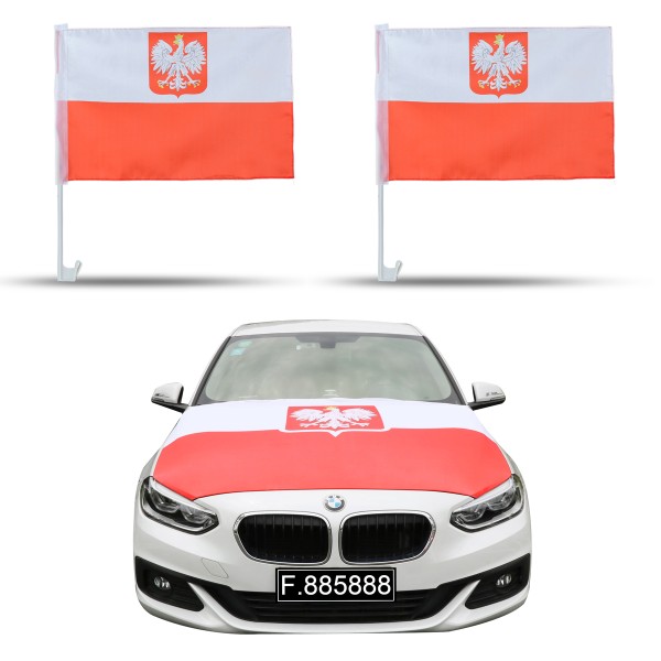 Sonia Originelli Auto-Fan-Paket EM "Polen" Poland Polska Fußball Flaggen Außenspiegel 3D Magnet Motorhaubenüberzug