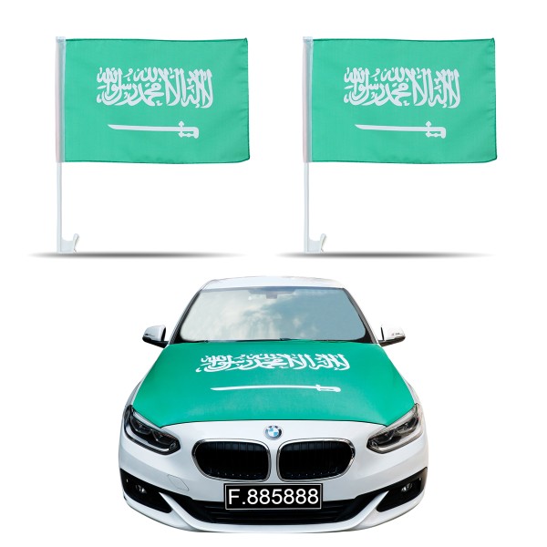 Sonia Originelli Auto-Fan-Paket EM "Saudiarabien" Saudi Arabia Fußball Flaggen Außenspiegel 3D Magnet Motorhaubenüber