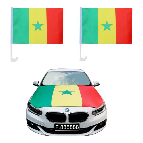 Sonia Originelli Auto-Fan-Paket EM "Senegal" Fußball Flaggen Außenspiegel 3D Magnet Motorhaubenüberzieher
